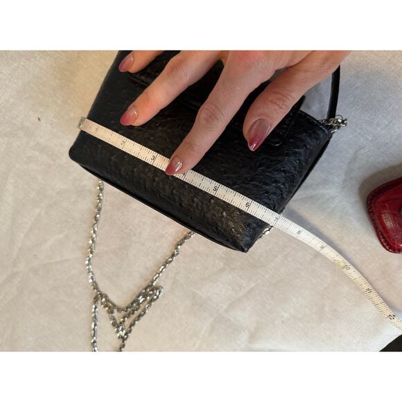 MANGO MNG Ostrich Embossed Mini Satchel Black Faux Leather Crossbody Chain - Picture 6 of 10